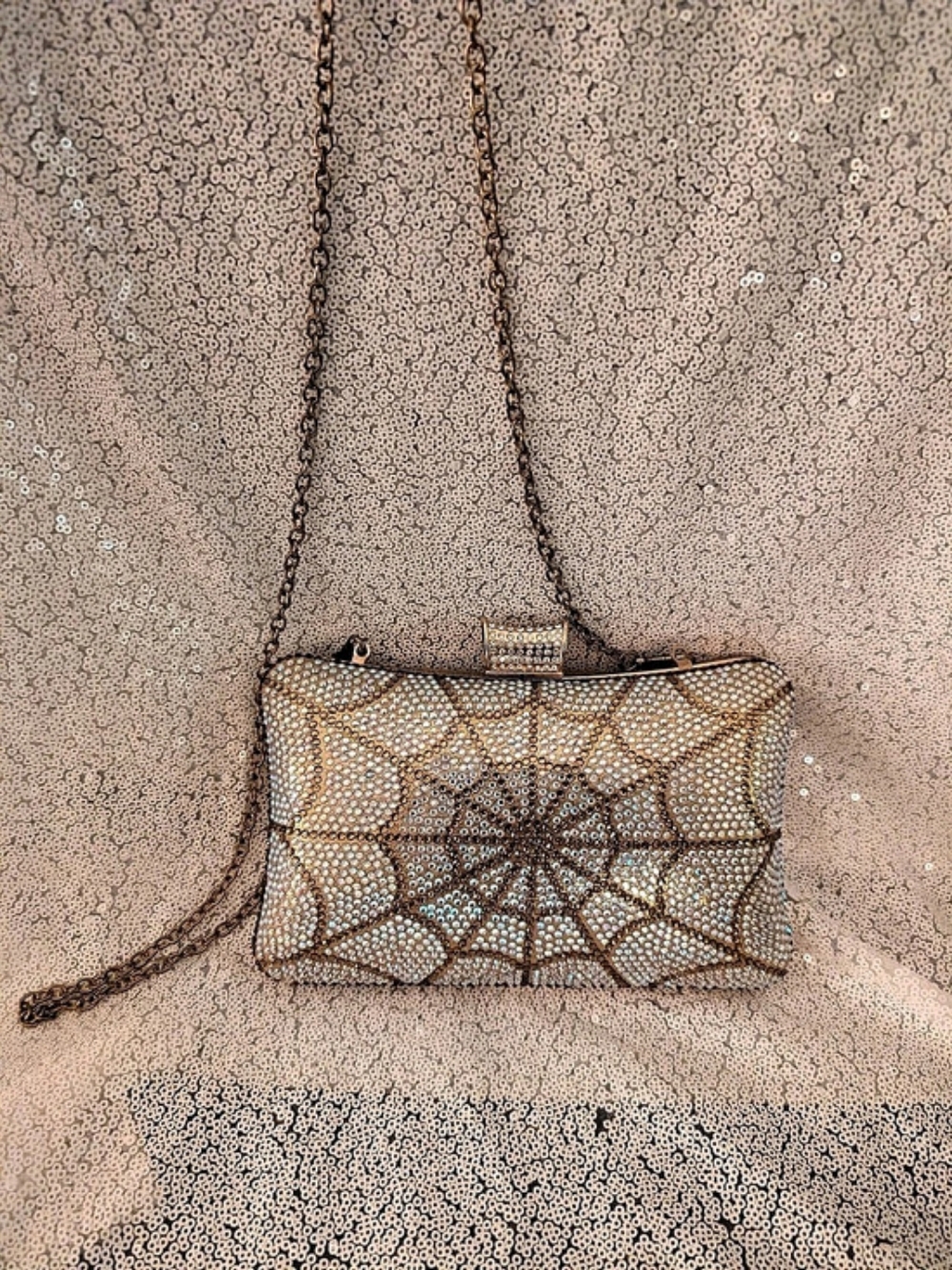 Jeweled Clutch With Gold & Iridescent Crystal Spiderweb Design